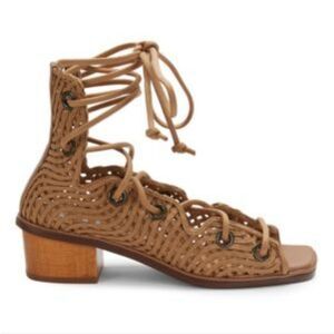 Stella McCartney Faler Woven Gladiator Brown Lace-Up Sandals Size 39.5 Or 8.5